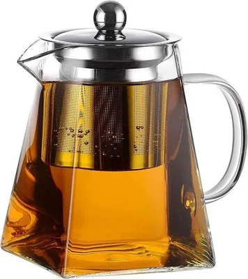 Produktbild von Teekanne Glas,Edelstahl Teesieb Glas Teebereiter mit Griff（350ml）