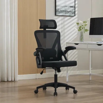 Immagine prodotto di Sedia da ufficio ergonomica in rete con supporto lombare e poggiatesta regolabili – Sedia da scrivania direzionale a schienale alto per casa/ufficio. Nera