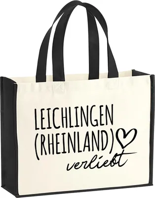 Produktbild von Huuraa Jutetasche Leichlingen Rheinland verliebt 21 Liter Black Jute und Baumwolle Einkaufstasche Geschenkidee