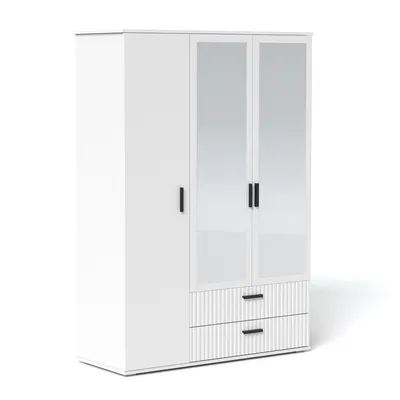 Produktbild von Kleiderschrank LUNA 125 cm Weiß Matt mit Spiegel und Schubladen 3-türig Schrank Schlafzimmer