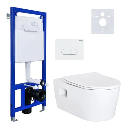 Produktbild von Hansgrohe EluPura S Wand-WC Komplettset mit Softclose Deckel Belvit Vorwandelement Betätigungsplatte Schallschutz
