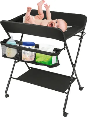 Produktbild von Baby Wickeltisch Klappbar Wickelkommode Wickelregal Wickelkombination 80x66x98cm Schwarz