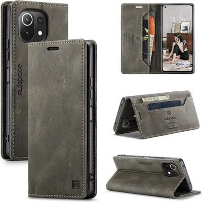 Obrázek produktu pro Xiaomi Mi 11 Lite Wallet Case Cover, RetroPolyuretankožené pouzdro Stand Protective Cover pro Xiaomi Mi 11 Lite Copper