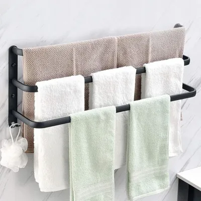Produktbild von Arhatreya Handtuchhalter Wand Schwarz Aluminium mit 2 Haken