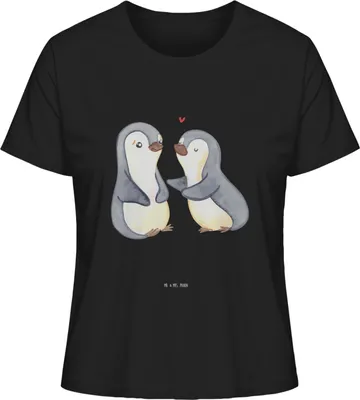 Produktbild von Mr. & Mrs. Panda Damen T-Shirt Pinguine trösten Größe XL - Schwarz - Geschenk, Jahrestag, Basic, für Frauen, Hochzeitstag, Oberteil, Freundin, Valentinstag, Sommershirt