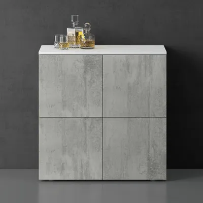 Image de doporro Buffet Commode 76cm Meuble de Rangement Blanc Mat et Béton Placard Salon Salle à Manger 4 Portes Schrank04