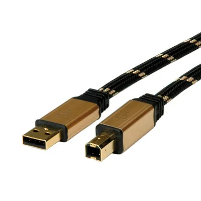 Zdjęcie produktu dla ROLINE 11.02.8803, 3 m, USB A, USB B, USB 2.0, Męska/Męska, Czarny, Złoto