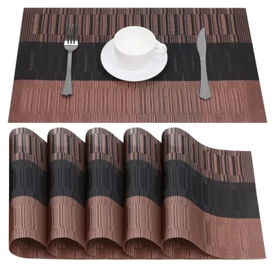 Produktbild von Belle Vous 30 x 45cm 6er Pack kupferfarbene & Schwarze Tischsets - rutschfeste PVC Platzsets abwaschbar - Strapazierfähige Tischsets - Leicht zu
