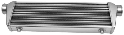 Obrázek produktu pro Univerzální turbodmychadlový mezichladič vzduchu – intercooler – 74 x 25,4 x 9 cm – připojovací hadice o průměru 6,3 cm – hliník, stříbrná barva