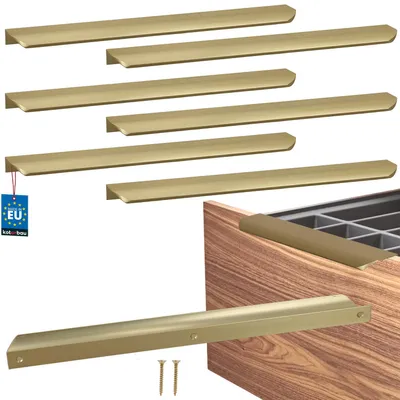 Image de KOTARBAU® Lot de 6 poignées de meubles, poignées d'armoire 340 mm, doré mat ZnAl, poignées à visser par l'arrière, poignées de chant, poignées de tiroir, cuisine moderne