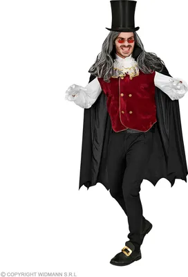 Productafbeelding van Kostuum van een vampier, maat M/L (inclusief shirt met vest en jabot, en een cape met kraag)