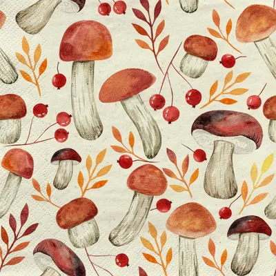 Produktbild von 20 Servietten nachhaltig Gras Autumn Mushrooms - Pilze und Blätter im Hebrst 33x33cm