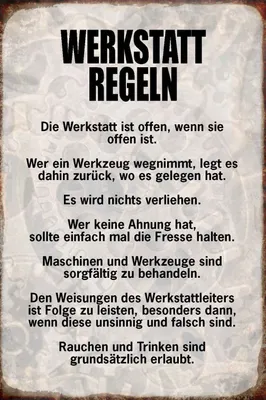 Produktbild von vianmo Holzschild 18x12 cm Werkstatt Regeln Werkzeug Auto Garage