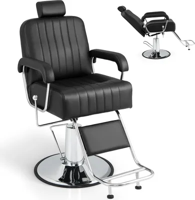 Produktbild von COSTWAY Friseurstuhl mit Kopfstütze, Rückenlehne, Friseursessel höhenverstellbar, 360° Drehung, bis 150kg