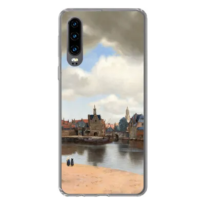 Produktbild von MuchoWow® Handyhülle Schutzhülle Hülle für Huawei P30 Ansicht von Delft - Gemälde von Johannes Vermeer Silikon Softcase Handy Hülle - Kartenbesitzer