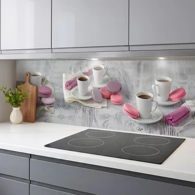 Produktbild von Küchenrückwand Macarons Spritzschutz Küche 60x200 cm monolithische ABS-Platte mit Direktdruck, formstabil und langlebig