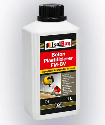 Produktbild von Isolbau Beton Plastifizierer FM-BV - 1 Liter, stark verflüssigend & plastifizierend – Betonverflüssiger Fliessmittel als Zusatzmittel für Estrich, Beton, Mörtel - Chlorfrei, keine Stahlkorrosion