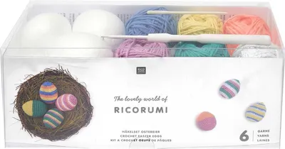 Produktbild von Rico Design Häkelset Ricorumi Ostereier Classic 15 Teilig, DK, Blau, Grün, Pfirsich, Violett, Weiß, Gelb, Baumwolle, 57,5 m, 3 - 4, 15 Stück(e)