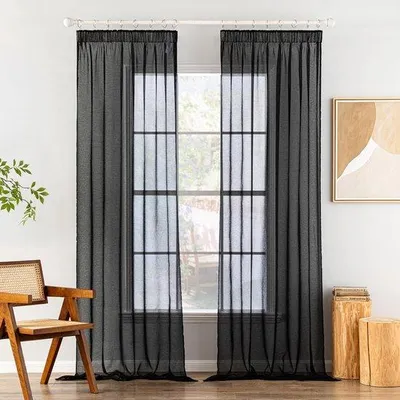 Obrázok produktu pre Sada závesov Ibenzoa® (2 kusy) s volánovou páskou – priepustná pre svetlo, čierna, 140 x 245 cm, polyester, vhodná do obývačiek a spální