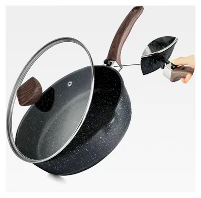 Produktbild von Antihaft-Bratpfanne mit Deckel, 28 cm, Induktion, Sautepfanne mit abnehmbarem Holzgriff, Granitsteinbeschichtung, kompatibel mit allen Herdarten, PFOA-frei