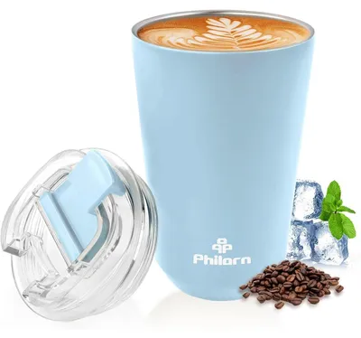 Zdjęcie produktu dla Termocup na kawę na wynos, 380 ml, jasnoniebieski, ze stali nierdzewnej, szczelny, izolowany