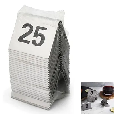 Produktbild von Tischnummern, 25-teilige Tischnummern aus Edelstahl, Tischnummern im Zeltstil – am besten für Empfänge, Bankette, Cafés, Restaurants, Hotels (1–25)