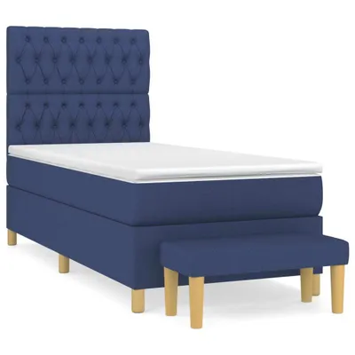 Image de vidaXL Lit boxspring avec matelas bleu 90x200 cm Tissu
