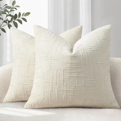 Produktbild von Set mit 2 Kissenbezügen, 40 x 40 cm, beige Chenille, Dekokissen für Sofa, Wohnzimmer, Heimdekoration