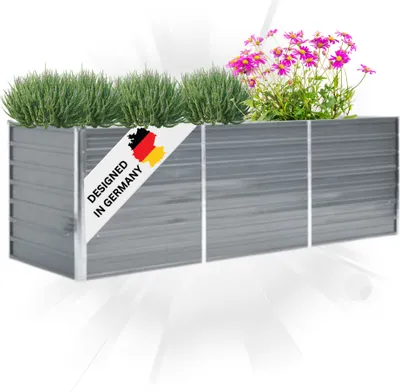 Produktbild von DELUKE® Hochbeet für Garten OSKAR Grau | 240x80x77cm | Verzinkter Stahl | Wetterfest | Gartenbeet Kräuterbeet Blumenbeet Beet hoch Frühbeet für Garten Gemüsebeet