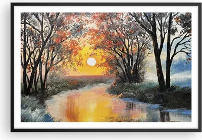Produktbild von Gerahmtes Poster - Schwarzer Rahmen - Fluss Sonne Bäume - 91,5x61 cm - Wand Bild - Wanddeko - Wandbilder - Kunstposter - Wandposter - Bilderrahmen - Bilder - Kunstdruck - Wandbild - P2BAA91x61-4190