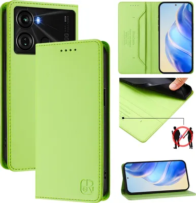 Image de Etui en cuir pour itel P40, étui à rabat avec fentes pour cartes, portefeuille et support Vert