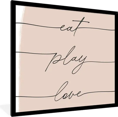 Produktbild von MuchoWow® Gerahmtes Poster Text - Zitate - Essen spielen Liebe - Essen 40x40 cm - Poster mit Schwarzem Bilderrahmen Wandposter Rahmen Foto Bilder - Mit Rahmen - Wanddekoration Schlafzimmer