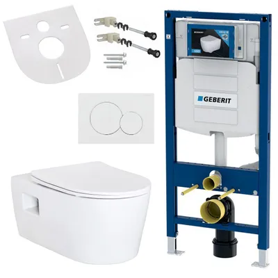 Produktbild von Hansgrohe EluPura S Wand-WC Komplettset mit Softclose Deckel Geberit Duofix UP320 Vorwandelement Sigma01 Betätigungsplatte Wandanker Schallschutz