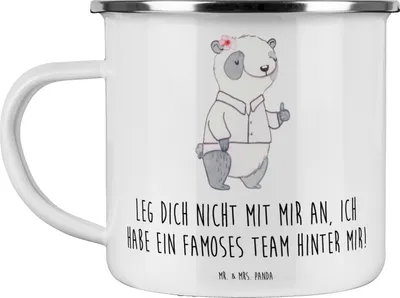 Produktbild von Mr. & Mrs. Panda becher emaille Im Team zusammenarbeiten - Weiß - Geschenk, Teetasse, Zuversicht, Zusammenhalt, Tasse, Pott, Vertrauem, Kaffeepott, Mut, Inspiration
