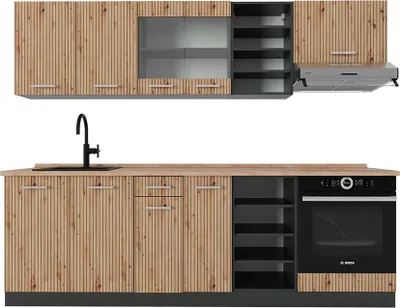 Image de Cuisine Vicco R-Line Chêne Artisan/Anthracite 240cm , PT Chêne, Model 48964