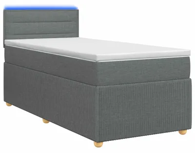 Image de vidaXL Lit à lattes avec matelas et éclairage LED, gris foncé, 90 x 190 cm, revêtement en tissu