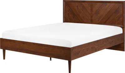 Produktbild von BELIANI Bett Braun 140 x 200 cm Holzoptik Mit Lattenrost Hohe Kopfteil Geschwungene Formgebung Klassisch