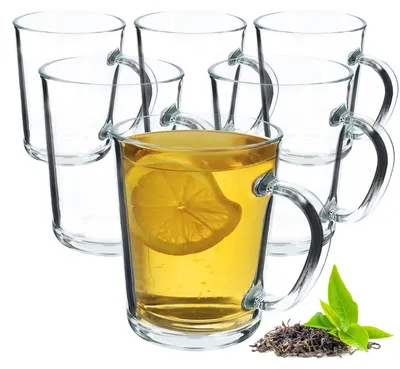 Zdjęcie produktu dla Szklanka do kawy - Szklanka z uchwytem - 410 ml - Przezroczysta - Zestaw 6 sztuk