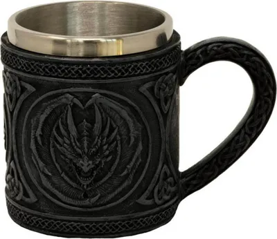 Produktbild von Krug mit Drachen-Design, Schwarz, 12cm, detailliert verziert und handbemalt