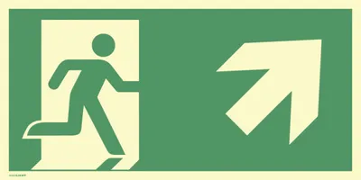 Produktbild von Dreifke® Schild, Notausgang rechts aufwärts, ISO 7010, PVC-U selbstklebend, 1...