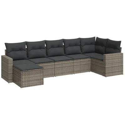 Produktbild von 7-tlg. Garten-Sofagarnitur mit Kissen Grau Poly Rattan