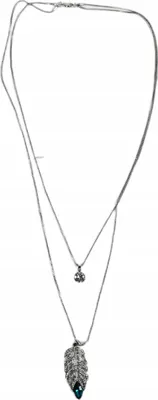 Produktbild von Damen Halskette Doppelt Silber - Layering Kette mit Blatt Anhänger & Kristall 40cm