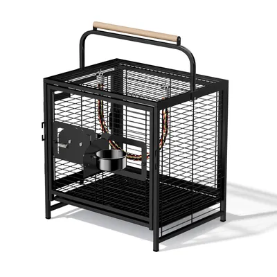 Produktbild von FCH Vogelkäfig für Wellensittiche und Papageien, Voliere mit Holzgriff, Abnehmbarer Wanne, 65 x 48 x 37 cm, Schwarz