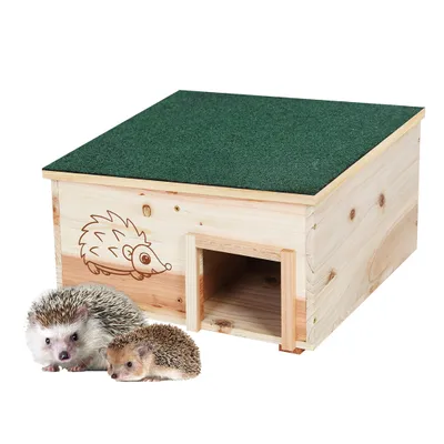 Produktbild von WISFOR Großes Igelhaus mit Boden aus Holz, Igelpension Igelhütte Igelhotel, Ganzjähriges Wetterfestes Igelfutterhaus für Garten, Katzensicher, 38 x 38 x 22,5 cm
