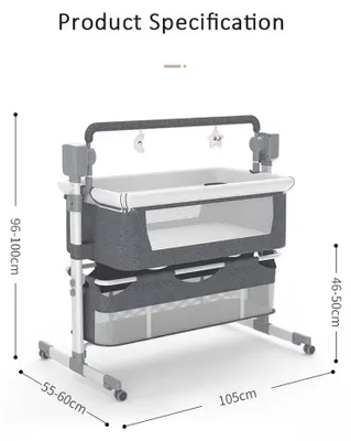 Productafbeelding van Babywieg - X601. Babybed - Elektrische wiegfunctie - Hoogteverstelling - Afstandsbediening - 5 slingermodi - Geschikt voor 1-2 jaar - Grijs