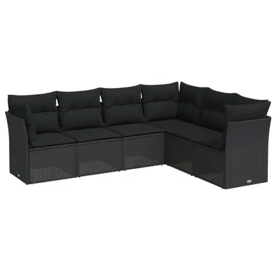 Produktbild von 6-tlg. Garten-Sofagarnitur mit Kissen Schwarz Poly Rattan