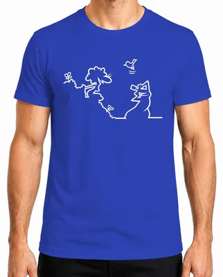 Imagen del producto de Camiseta para hombre, diseño "La Linea Balum Strichmännchen" de Osvaldo Cavandoli, estilo dibujo animado, color azul, talla L