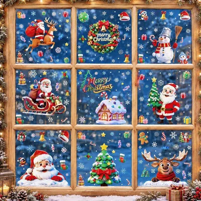 Productafbeelding van Kerststickers voor ramen, 9 stuks, 19,5 x 29,5 cm, met kerstmotieven