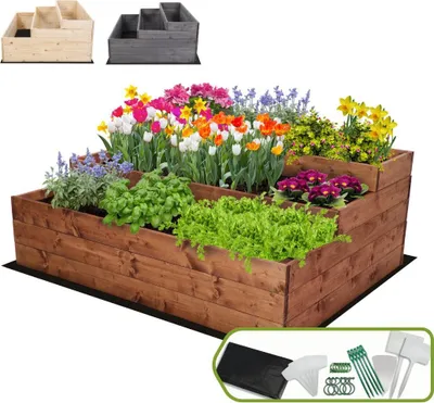 Produktbild von MODO24 Hochbeet Holz, Pflanzkasten, Massivholz, Kiefer, Kräuterbeet, Blumenkasten, Garten, Terrasse, 45x117x93 cm, Braun, ZP07