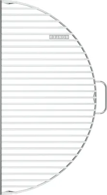 A half-circle grill grate with a handle on the right side.